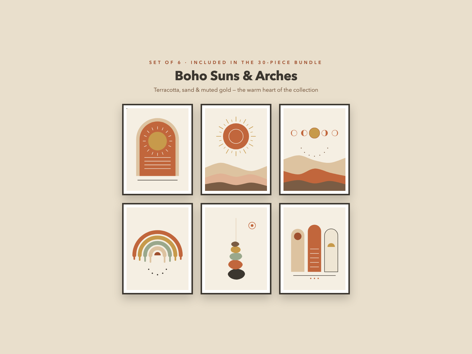 Six boho sun and arch prints