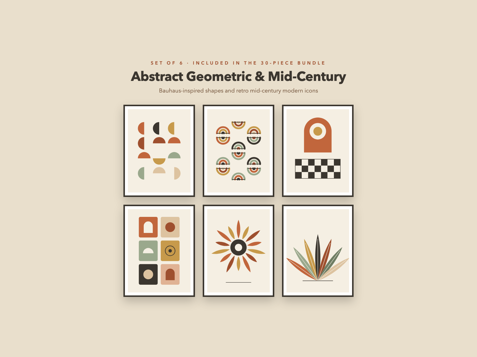 Six abstract geometric and mid-century prints
