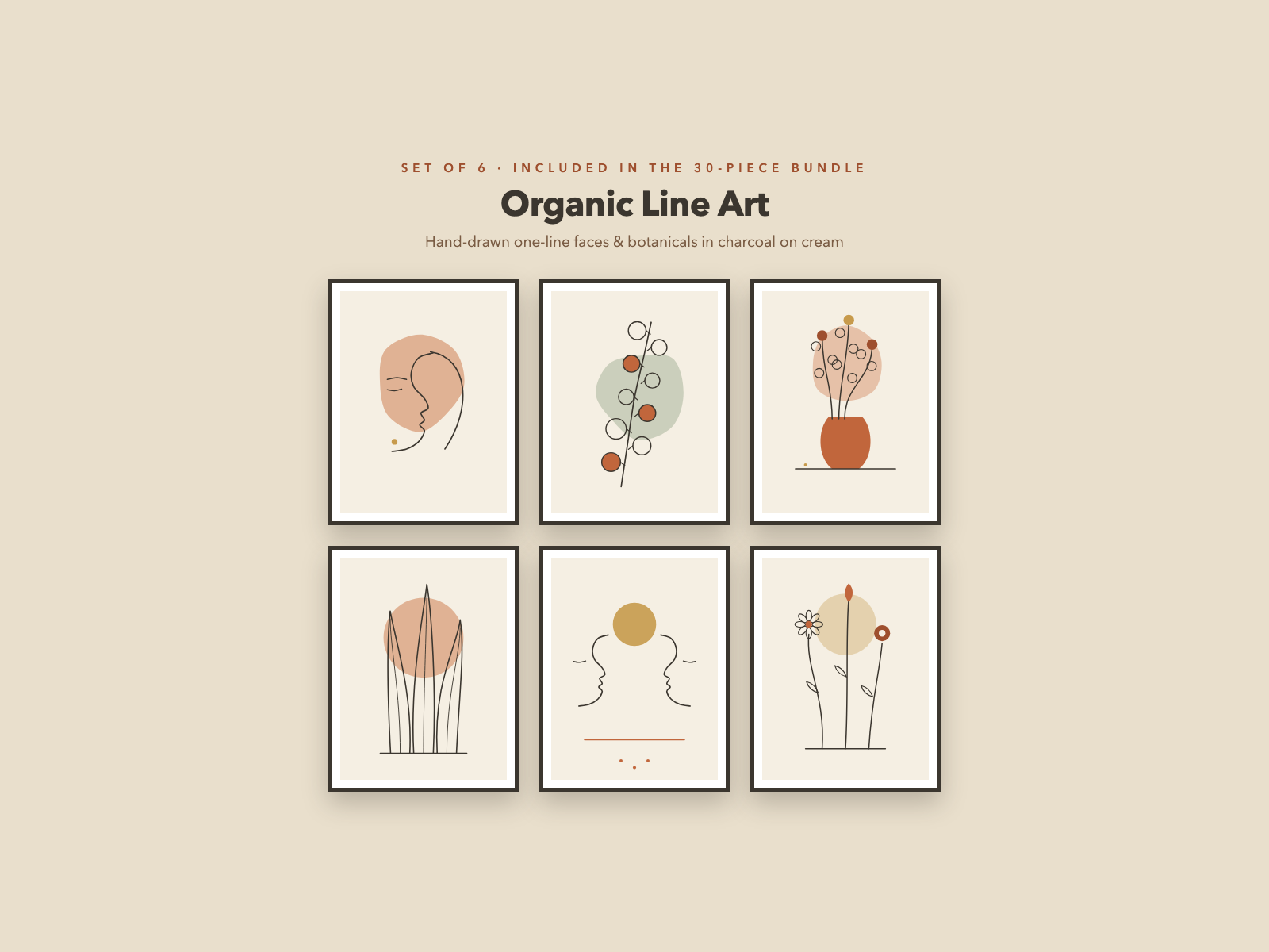 Six organic line art prints